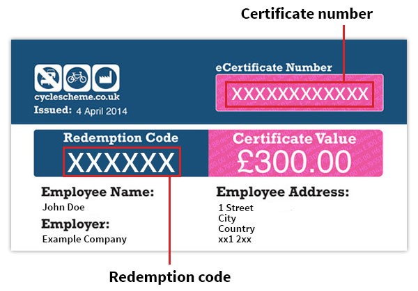 Cyclescheme certificate example